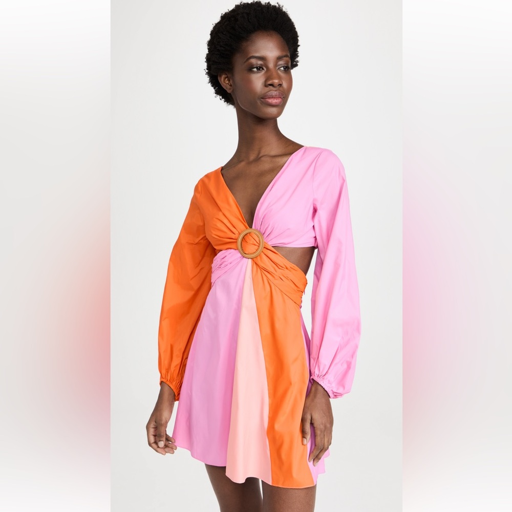 STAUD Pink and Orange Long Sleeve Dress